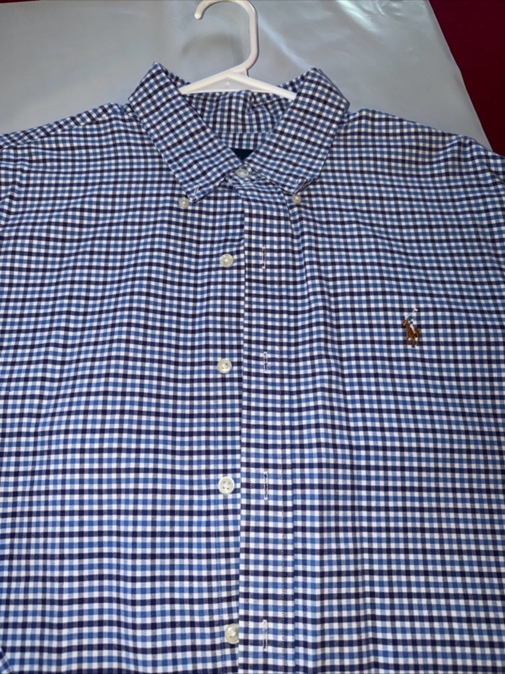 Polo Ralph Lauren Blue White Plaid button Dress SHIRT Men XL Oxford BUTTON neck